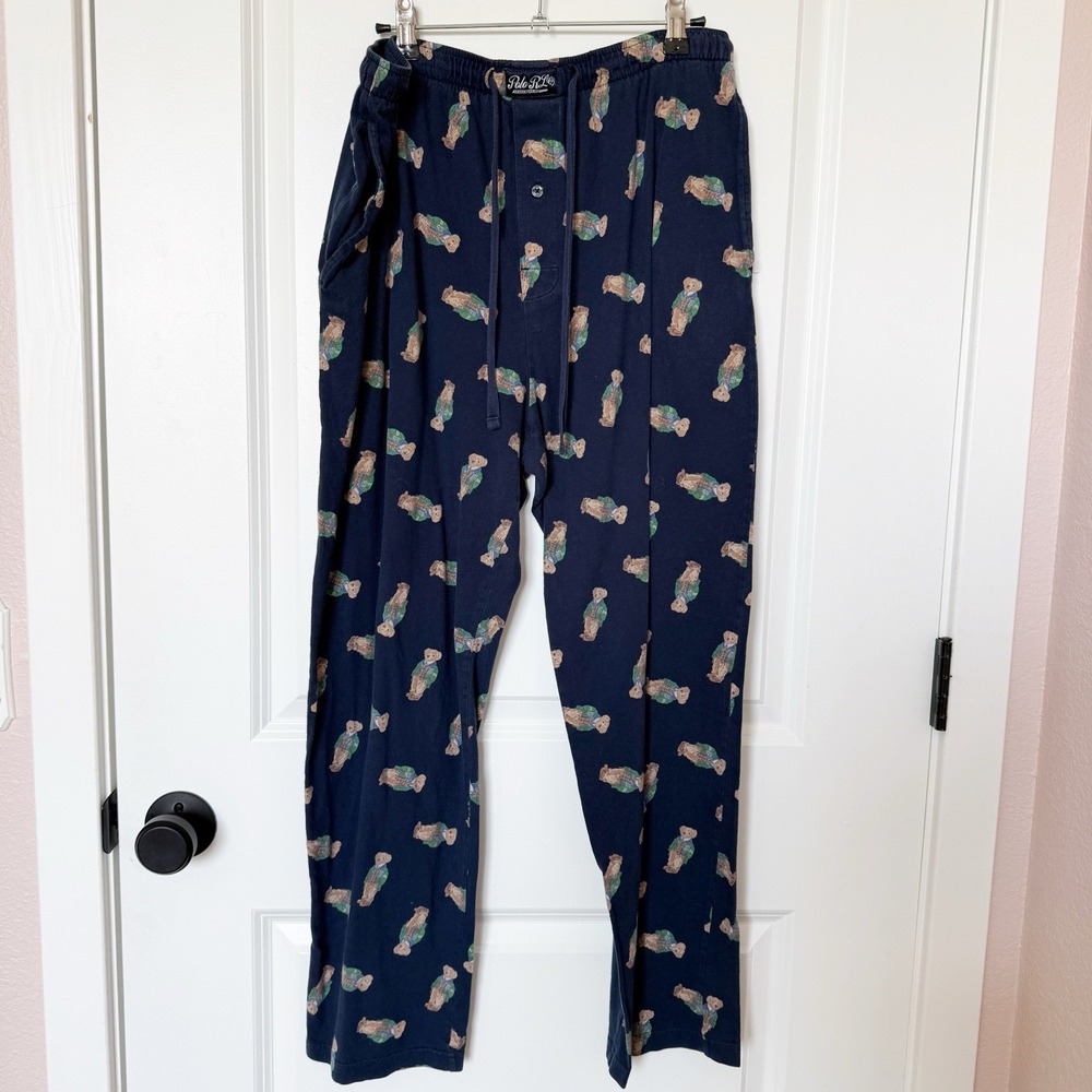 Polo Ralph Lauren Mens Bear Pajama Pants Large Navy Cotton Lounge Sleepwear